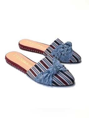 AUTHENTIC Twin-Set Milano Striped Pointed Mules Lace Bow Size 37 / 6.5